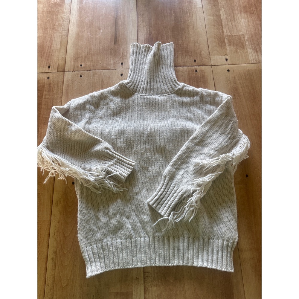 Willow & Wind‎ Women Cream Fringe Turtleneck Chunky Ribbed Knit Sweater Large